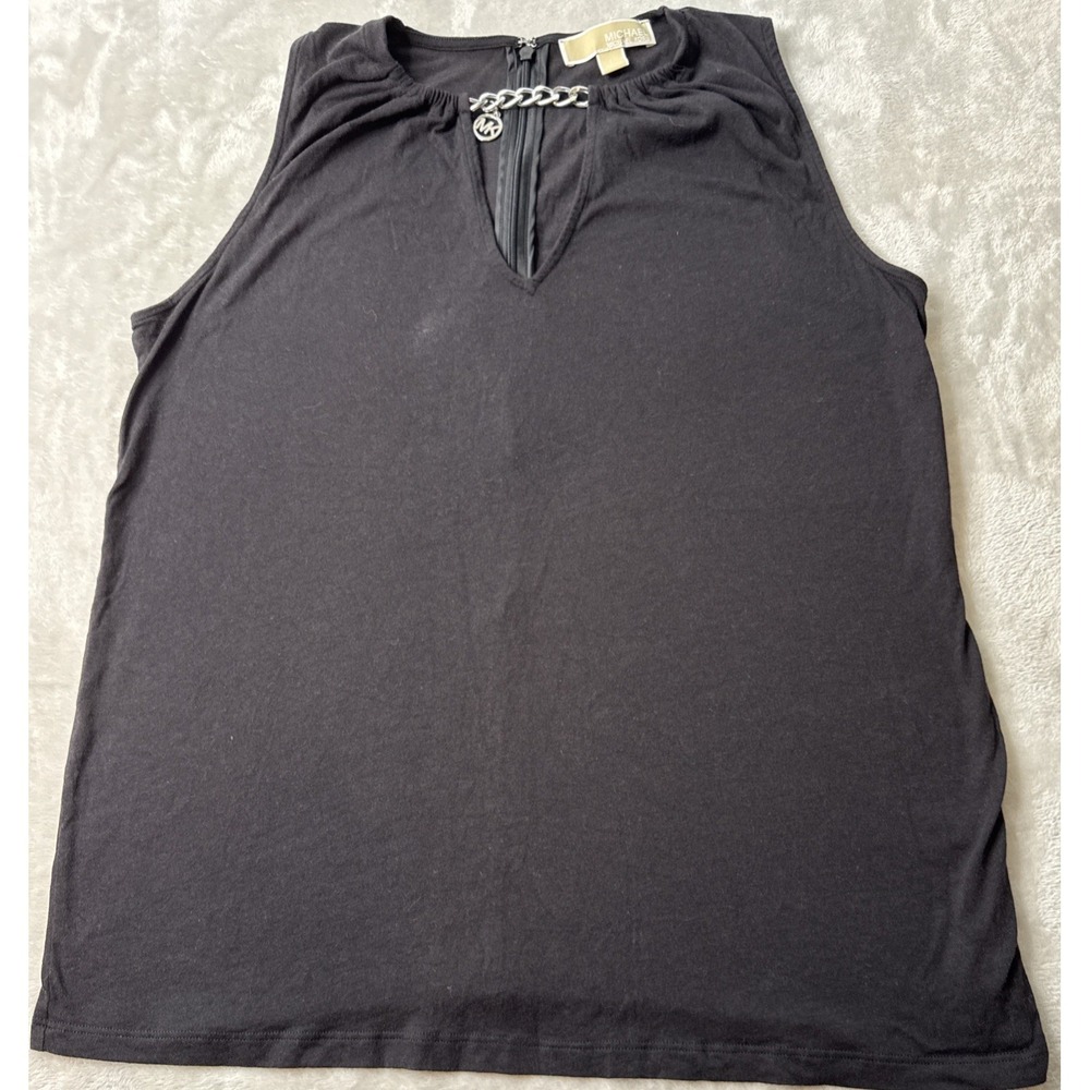 MICHAEL KORS Black Sleeveless Chain Detail V Neck Top Women's L